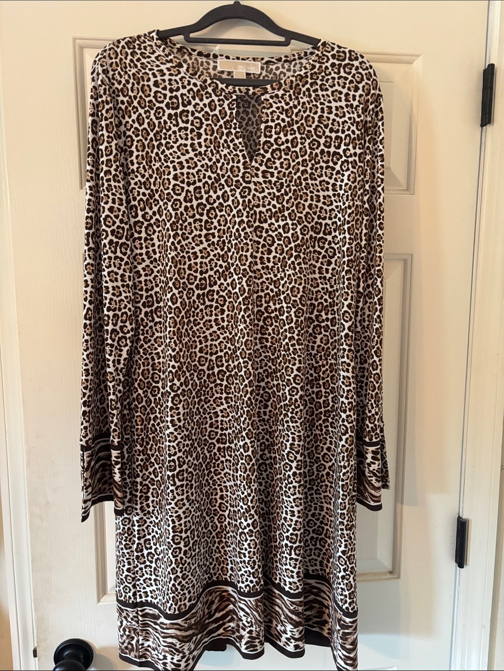 Michael Kors Brown and Cream Long Sleeve Leopard Print Dress